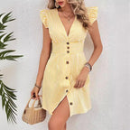 Women’s V-Neck Stripe Beach Shirt Dress