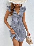 Women’s V-Neck Stripe Beach Shirt Dress