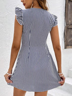 Women’s V-Neck Stripe Beach Shirt Dress