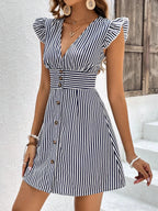 Women’s V-Neck Stripe Beach Shirt Dress