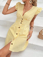 Women’s V-Neck Stripe Beach Shirt Dress